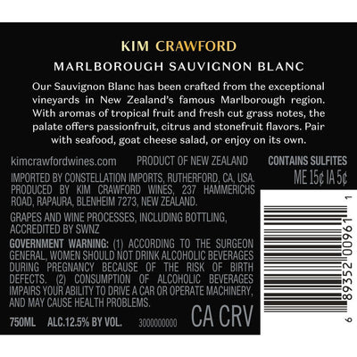 Kim Crawford Sauvignon Blanc Marlborough - 750ML - Back Label