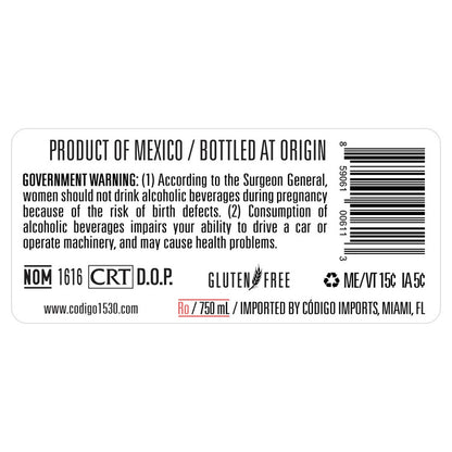 Codigo 1530 Tequila Blanco Rosa 80 - 750ML - Back Label