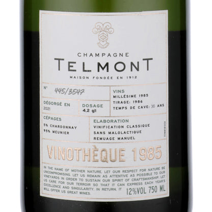 Telmont Champagne Extra Brut Vinotheque 1985 - 750ML - Front Label