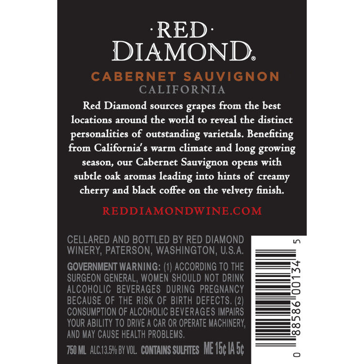 Red Diamond Cabernet Sauvignon California - 750ML - Back Label
