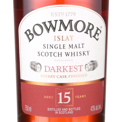 Bowmore Single Malt Scotch Darkest 15 Yr 86 - 750ML - Front Label