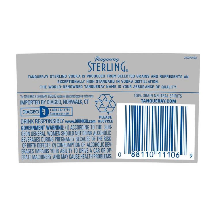 Tanqueray Vodka Sterling 80 - 1.0L - Back Label