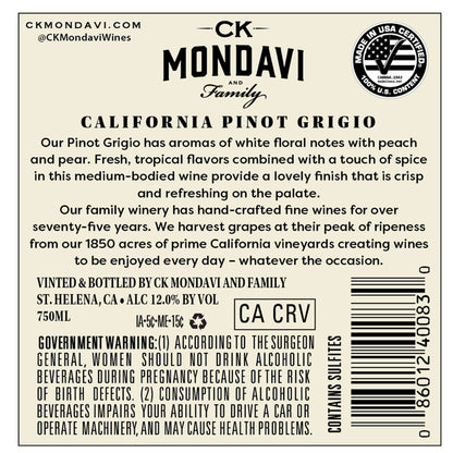 Ck Mondavi Pinot Grigio California - 750ML - Back Label