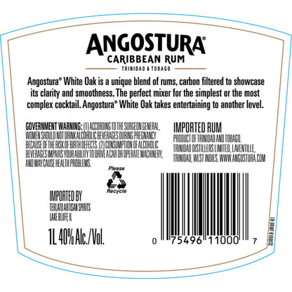 Angostura Light Rum White Oak 80 - 1.0L - Back Label