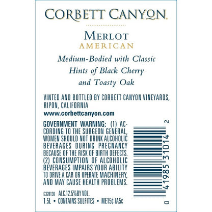 Corbett Canyon Merlot American - 1.5L - Back Label