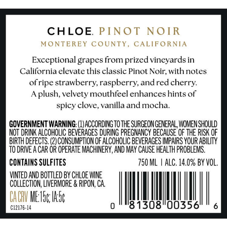Chloe Pinot Noir Monterey County - 750ML - Back