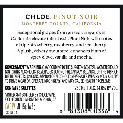 Chloe Pinot Noir Monterey County - 750ML - Back