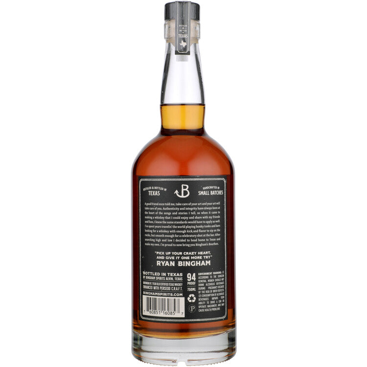 Binghams Bourbon Straight Bourbon Black 5 Yr 90 - 750ML - Back