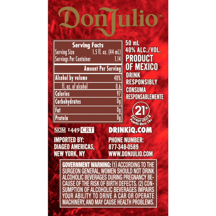 Don Julio Tequila Combo 1 Each Anejo, Blanco & Reposado 80 - 50ML - Back Label