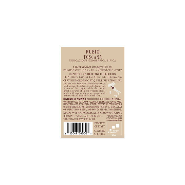 San Polo Toscana Rosso Rubio Made With Organically Grown Grapes 2022 - 750ML