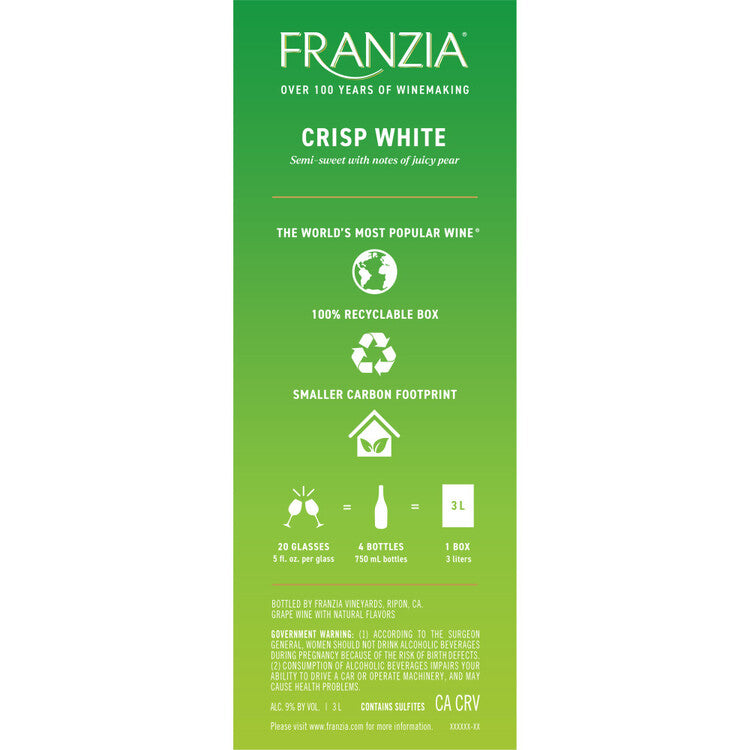 Franzia Crisp White International - 3.0L - Back