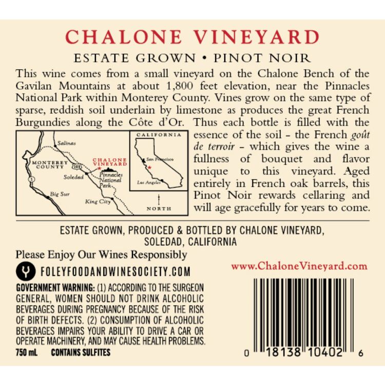 Chalone Vineyard Pinot Noir Estate Grown Chalone 2022 - 750ML