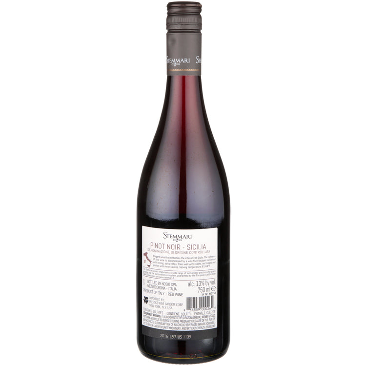 Stemmari Pinot Noir Sicilia - 750ML - Back