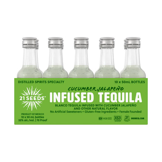 21 Seeds Cucumber Jalapeno Infused Blanco Flavored Tequila 70 - 50ML - Front
