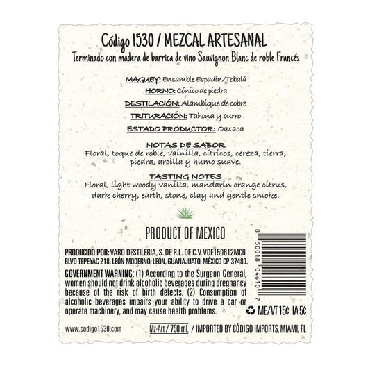 Codigo 1530 Mezcal Artesanal Joven 84.4 - 750ML - Front