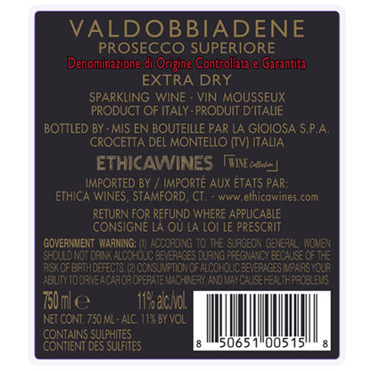 La Gioiosa Asolo Prosecco Superiore Extra Dry Millesimato - 750ML - Back Label