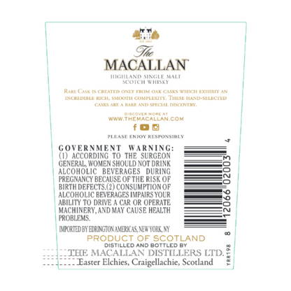 The Macallan Single Malt Scotch Rare Cask Batch No. 1 86 - 750ML - Back Label