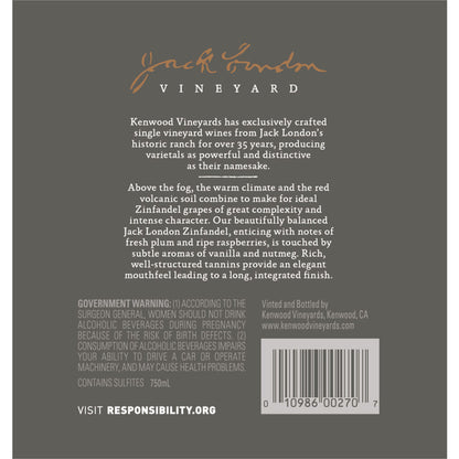 Kenwood Zinfandel Jack London Vineyard Sonoma Mountain - 750ML