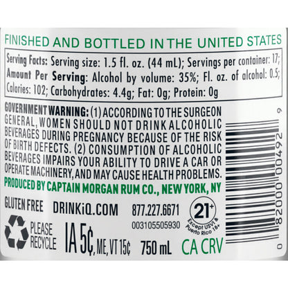 Captain Morgan Caribbean Pineapple Flavored Rum 70 - 750ML - Back Label