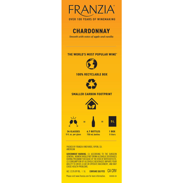 Franzia Chardonnay South Eastern Australia - 5.0L - Back