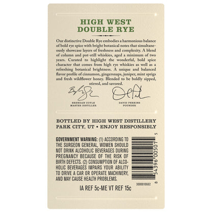 High West Rye Whiskey Double Rye! 92 - 375ML