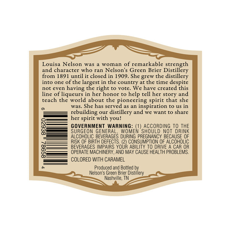 Louisa's Coffee Caramel Pecan Liqueur 40 - 750ML - Back Label