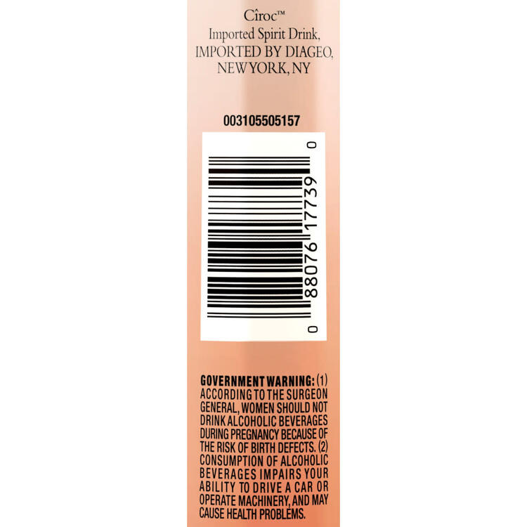 Ciroc Peach Flavored Vodka 70 - 375ML - Back Label