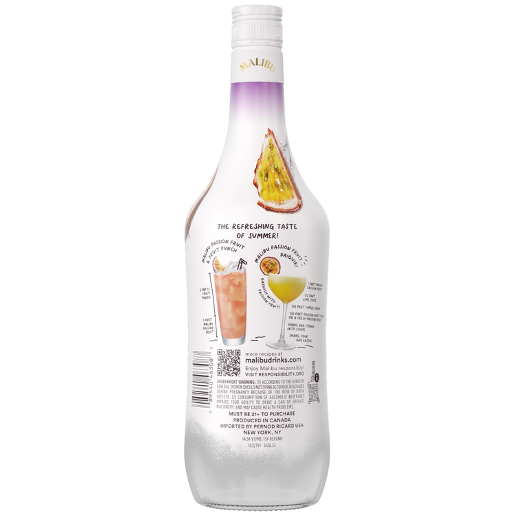 Malibu Passion Fruit Flavored Rum 42 - 750ML - Back