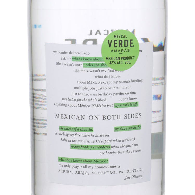 Verde Amaras Mezcal Joven Espadin Mezcal Artesanal A1 84 - 1.0L