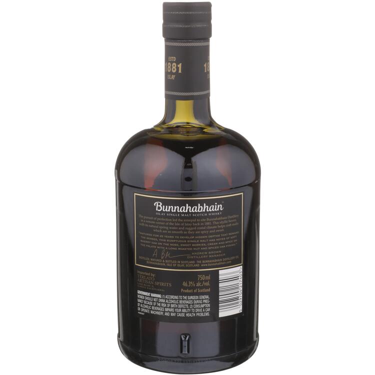 Bunnahabhain Single Malt Scotch Small Batch 25 Yr 92.6 - 750ML - Back