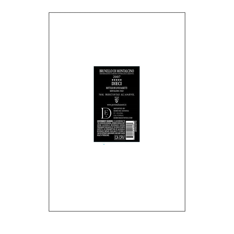 Sassetti Livio-Pertimali Brunello Di Montalcino Dieci 2007 - 750ML - Back
