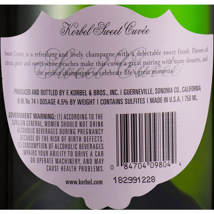 Korbel Sweet Cuvee California - 750ML - Back Label