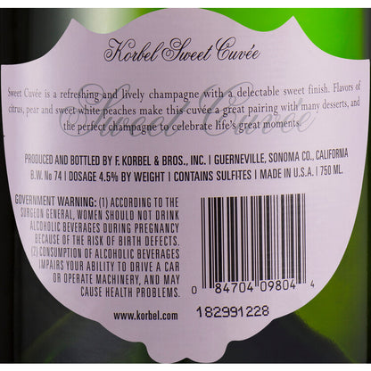 Korbel Sweet Cuvee California - 750ML - Back Label