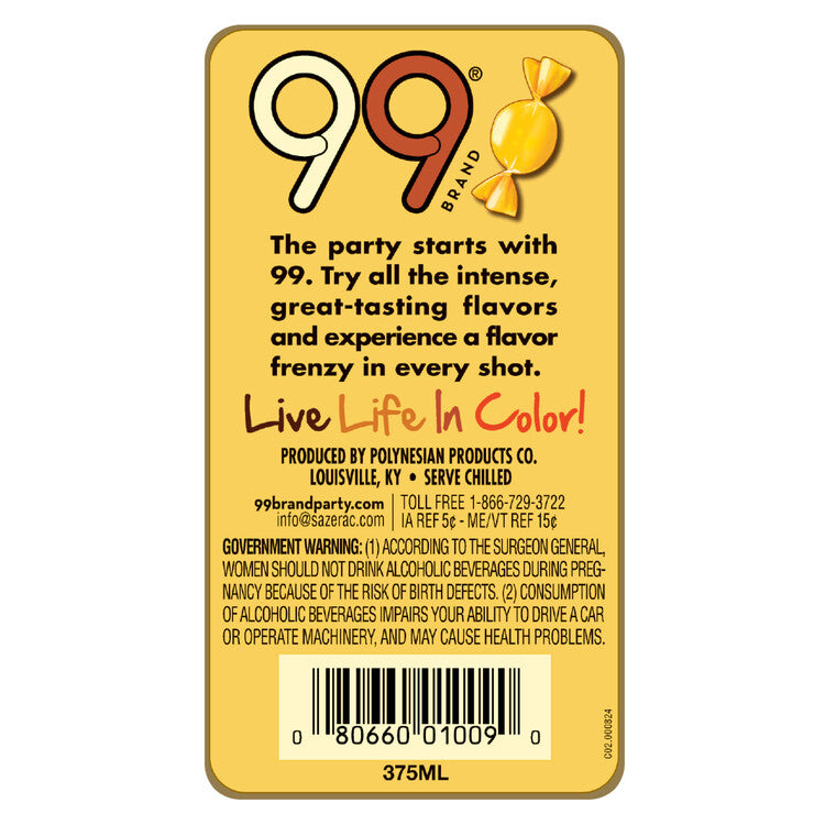 99 Brand Butterscotch Schnapps 99 - 375ML - Back Label
