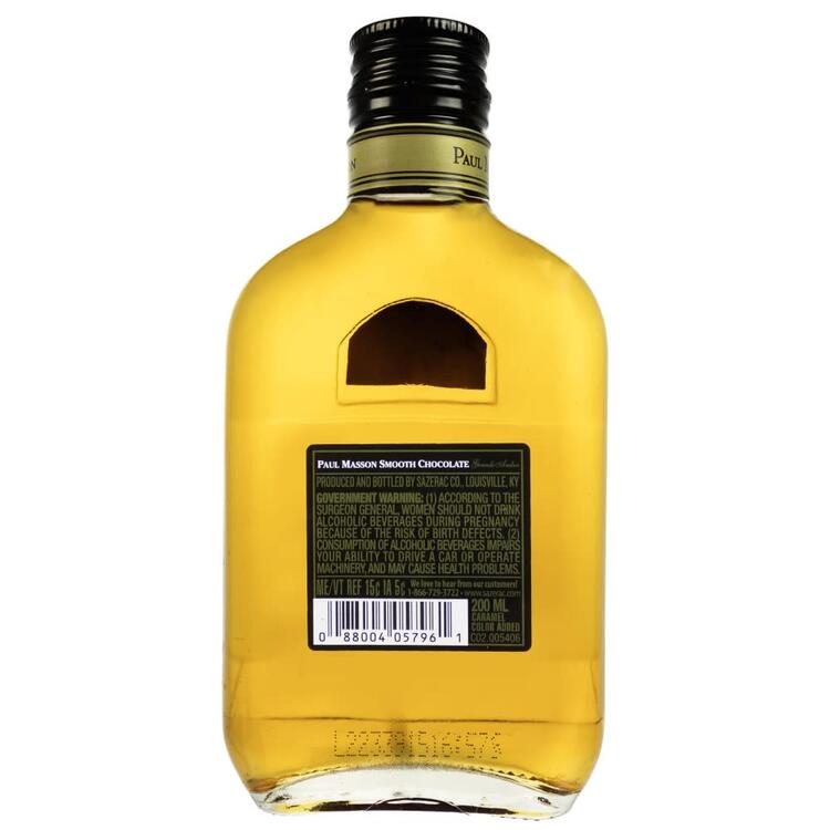 Paul Masson Smooth Chocolate Flavored Brandy Grande Amber 54 - 200ML - Back