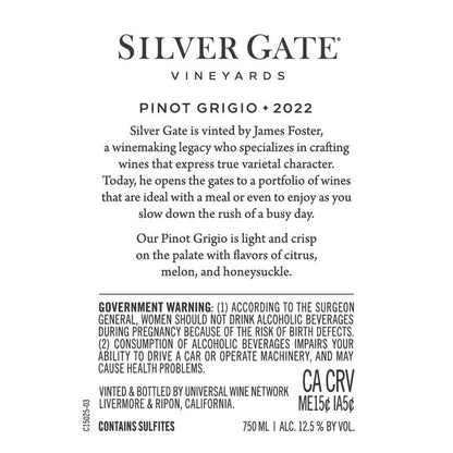Silver Gate Vineyards Pinot Grigio California - 750ML - Back