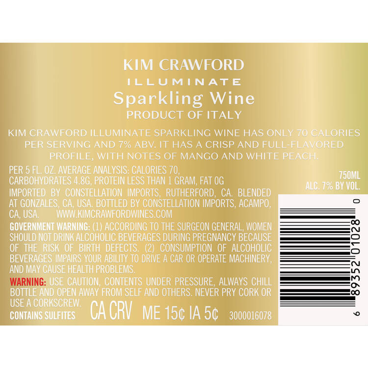 Kim Crawford Sparkling Wine Illuminate Italy - 750ML - Back Label