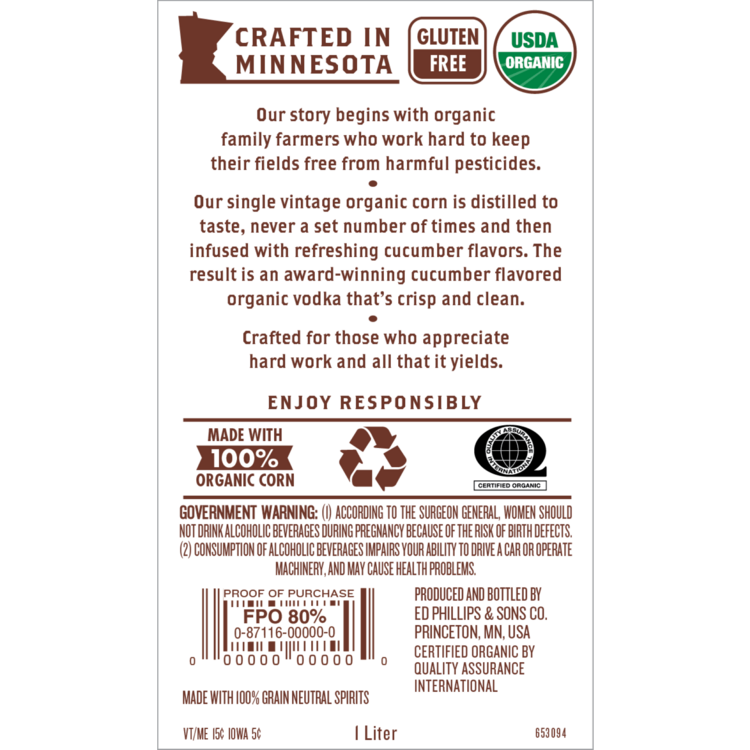 Prairie Cucumber Flavored Vodka 70 - 1.0L - Back Label