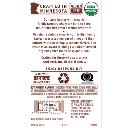 Prairie Cucumber Flavored Vodka 70 - 1.0L - Back Label