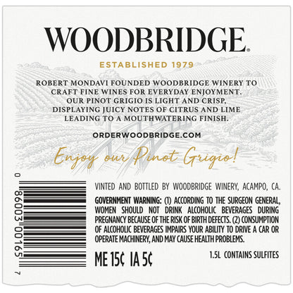 Woodbridge Pinot Grigio California - 1.5L - Back Label
