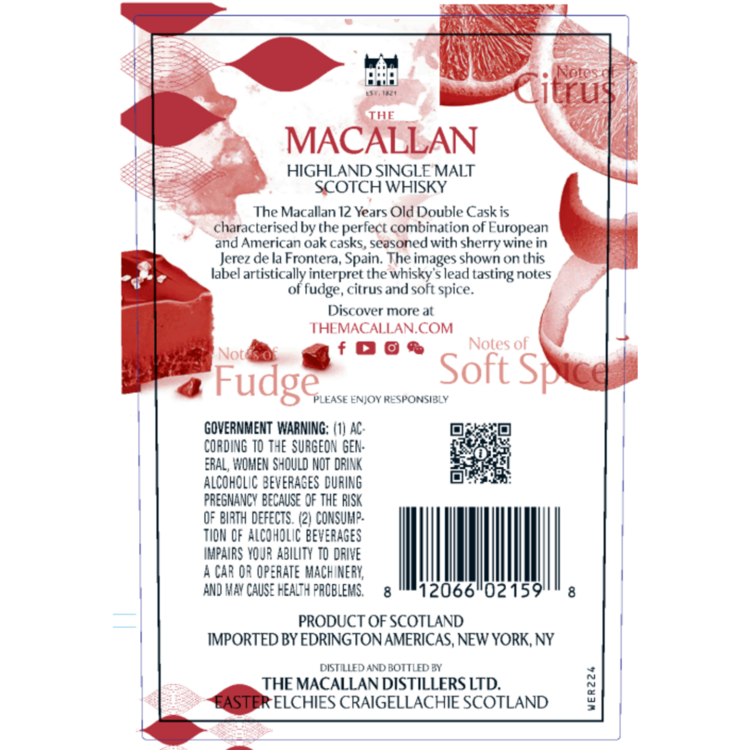 The Macallan Single Malt Scotch Double Cask 12 Yr 86 - 750ML - Back Label