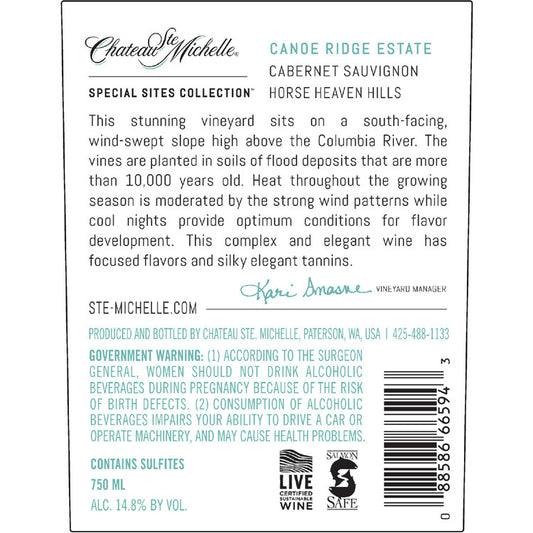 Chateau Ste. Michelle Cabernet Sauvignon Canoe Ridge Estate Horse Heav - 750ML - Back Label
