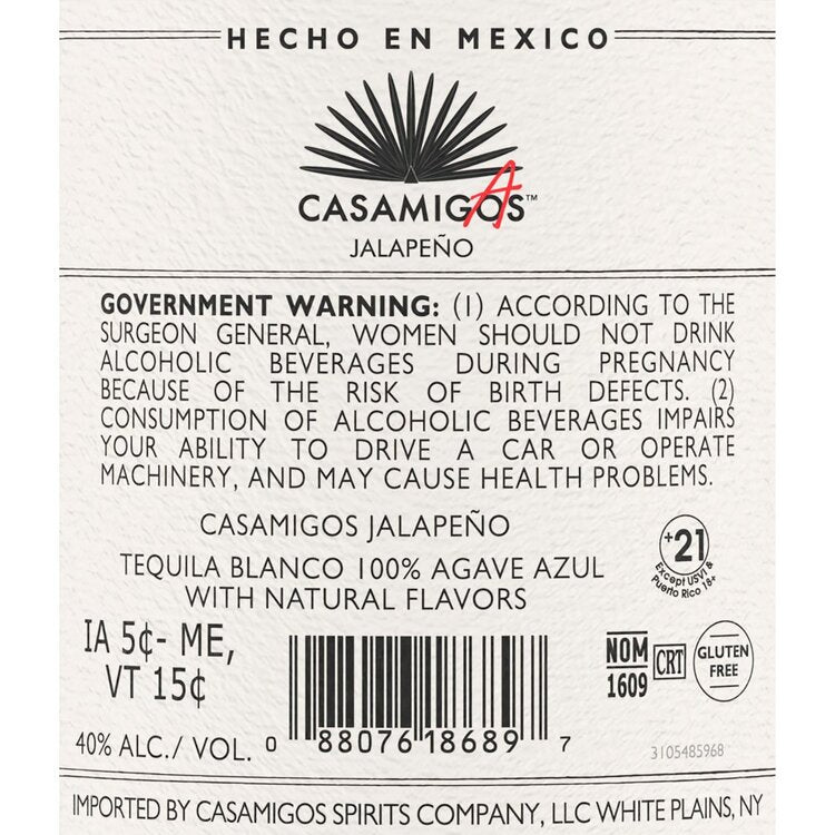 Casamigos Casamigas Tequila Blanco Jalapeno Flavored 80 - 1.0L