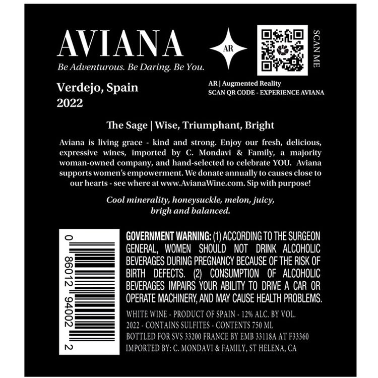 Aviana Verdejo Spain 2022 - 750ML - Back Label