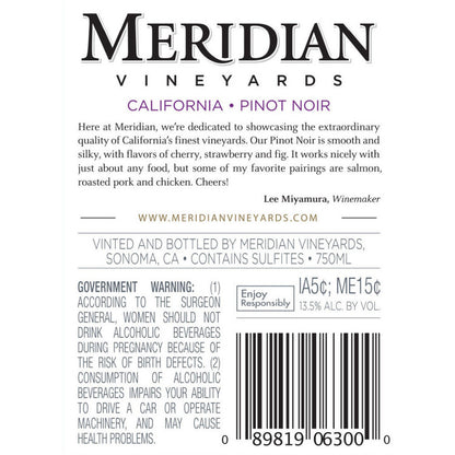 Meridian Vineyards Pinot Noir California - 750ML - Back