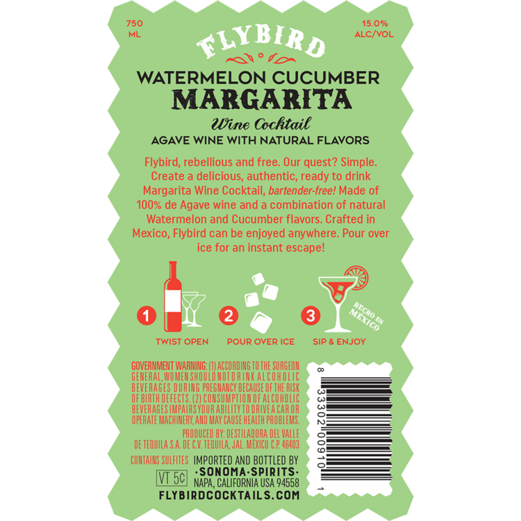 Flybird Watermelon Cucumber Margarita Wine Based Cocktail - 750ML - Back Label