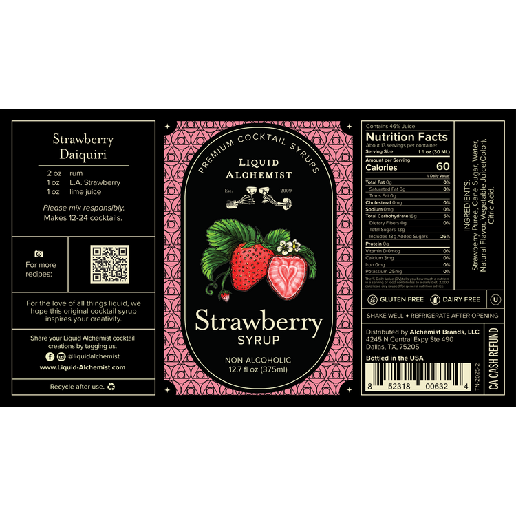 Liquid Alchemist Strawberry Syrup - 375ML - Front Label