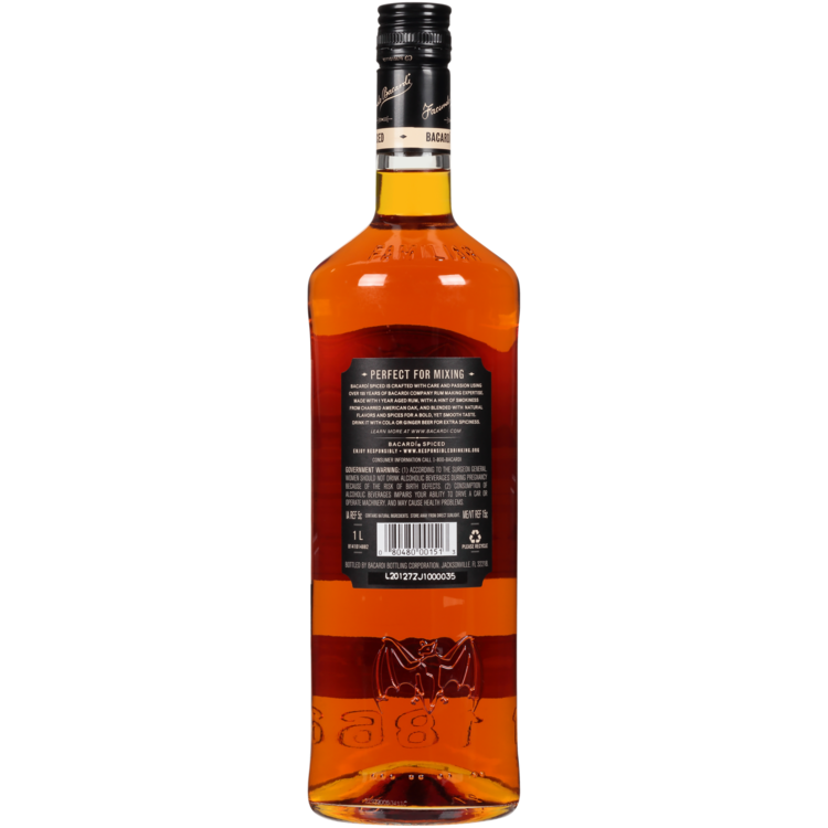 Bacardi Spiced Rum Bacardi Rum Spiced 70 - 1.0L - Back