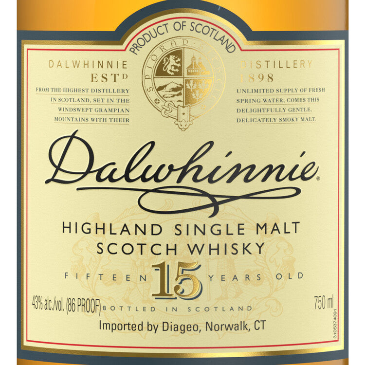 Dalwhinnie Single Malt Scotch 15 Yr 86 - 750ML - Front Label