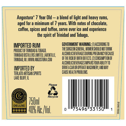 Angostura Aged Rum 7 Yr 80 - 750ML - Back Label